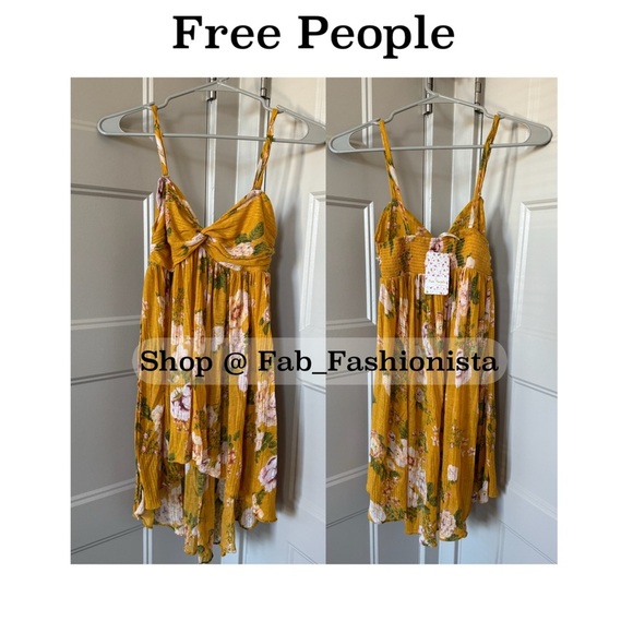 Free People Floral Tunic Top size XSmall Yellow - Picture 1 of 15